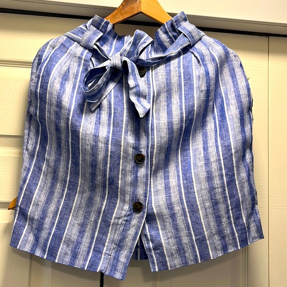 Linen blend blue striped skirt. - Picture 1 of 10